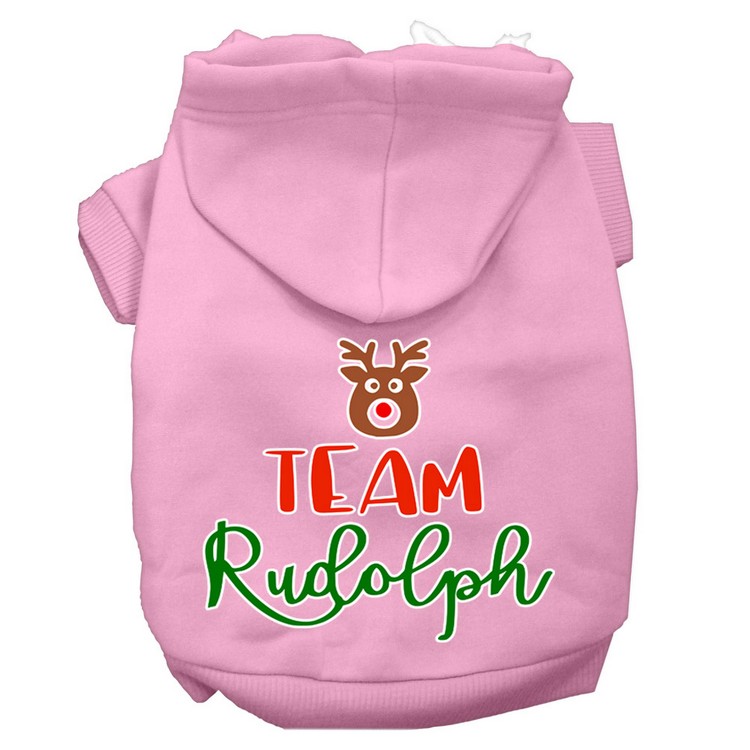 Team Rudolph Screen Print Dog Hoodie Light Pink XL